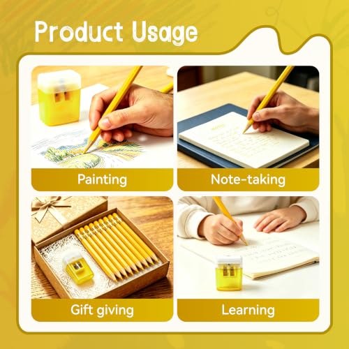 12 Pcs Yellow Pencils with Eraser for Kids HB Erasable Pencils Pre-Sharpened Professional Wooden Pencils Set, Ideal for School Writing, Drawing, Sketching, Coloring and Creative Projects(Yellow) - color: Yellow