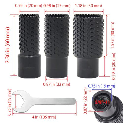 4PCS Rotary Burrs Set for 4-1/2", 5" & 6" Angle Grinders, 5/8"-11 Thread Grinder Attachments Wood Carving Drill Bits, Carbide Steel Power Carving Tools for Drilling, Hollowing, Slotting, Polishing
