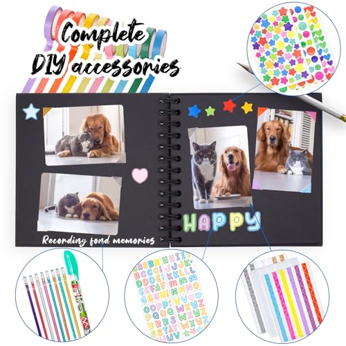 Kid Scrapbook DIY Photo Album Hard Cover Scrapbook Kit for Kids Instant Camera Print Paper with DIY Accessories (Black) - color: Black