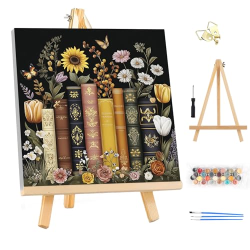 EOBROMD Framed Paint by Numbers Kits for Adults - Wooden Easel, Book DIY Painting Kits for Adults Beginner, Painting on Stretched Canvas Oil Paint by Numbers for Home Decor Gift 10x10 Inch - color: LG013