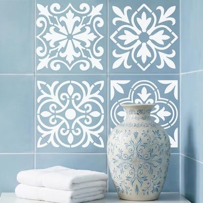 12 Pcs Spanish Tile Stencil Set Talavera Tile Painting Stencil for Wall 11.8x11.8 Inches Reusable Tile Floor Stencils Kit Floral Folk Mexican Stencils for Brick Wood Nursery Living Room