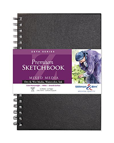 Stillman & Birn Zeta Series Wirebound Sketchbook, 7" x 10", 270 gsm (Extra Heavyweight), White Paper, Smooth Surface - size: 7" x 10" 270 gsm (Extra Heavyweight)