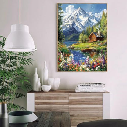 LWZAYS Mountain Paint by Numbers Kit for Adults Beginner, Cabin Adult Paint by Number Kits on Canvas, Mountain Landscape Acrylic Paint by Number Kit for Gift Decor - 16x20Inch