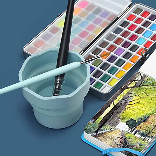 2 PCS Collapsible Paint Brush Washer, Portable Silicone Washing Bucket Brush Holder Cleaner Painting Water Cup for Watercolor Oil Painting
