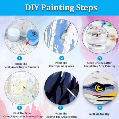 Artunion Framed Paint by Numbers Kit for Adults Beginners & Kids Ages 8-12,Flag Bald Eagle Paint by Number with Frame,American Flag Paint by Numbers Kit on Canvas 10 * 10 Inch Without Easel - color: ZXT-383-F