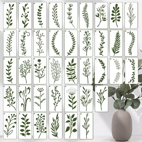 40 Pack Small Leaf Stencils for Painting on Wood, Reusable Leaf Vine Stencils for DIY Crafts on Wood, Canvas, Fabric, Chalkboard, Sign, Scrapbook - style: LEAF-4x2.5inches