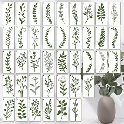 40 Pack Small Leaf Stencils for Painting on Wood, Reusable Leaf Vine Stencils for DIY Crafts on Wood, Canvas, Fabric, Chalkboard, Sign, Scrapbook - style: LEAF-4x2.5inches