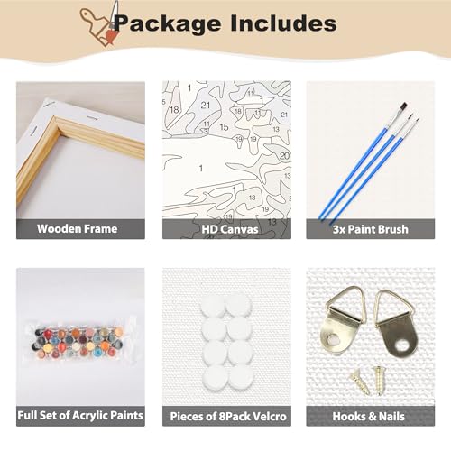 EOBROMD Framed Paint by Numbers Kits for Adults Landscape, Flower DIY Acrylic Paint by Number on Stretched Canvas, Painting Kits Adults Oil Paint by Numbers for Home Decor 12x16inch