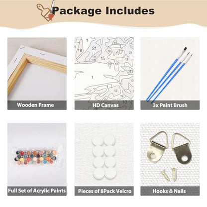EOBROMD Framed Paint by Numbers Kits for Adults Landscape, Flower DIY Acrylic Paint by Number on Stretched Canvas, Painting Kits Adults Oil Paint by Numbers for Home Decor 12x16inch