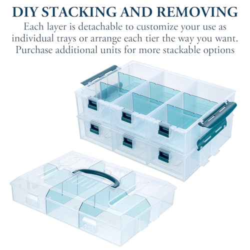 MyGift 11 Inch Craft Storage Organizer Case With 6 Drawers | Customizable Trays, Expandable Storage, Removable Dividers, 6 Drawers, 24 Compartments, Extra Trays Sold Separately - color: Blue