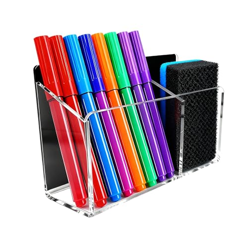Magnetic Dry Erase Marker Holder - Non-Slip Acrylic Pen Organizer with Powerful Magnets for Whiteboard, Refrigerator, Office Desk, Classroom Supplies & Home Organization-Clear - color: Clear