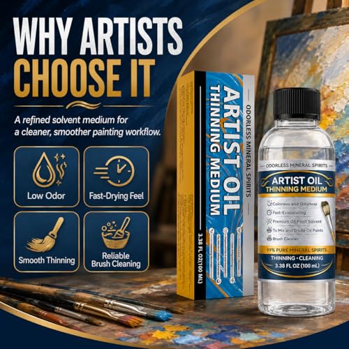 Odorless Mineral Spirits, Purified Mineral Spirits Paint Thinner for Oil Painting,Professionals Oil Painting Supplies for Painting to Dilute Oil Paints and Clean Brushes, 100ml