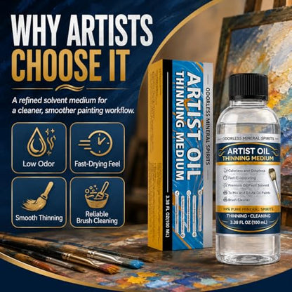 Odorless Mineral Spirits, Purified Mineral Spirits Paint Thinner for Oil Painting,Professionals Oil Painting Supplies for Painting to Dilute Oil Paints and Clean Brushes, 100ml