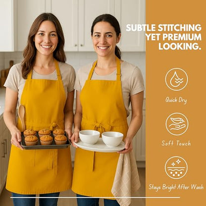 Native Fab Kitchen Apron 2 Pack - 100% Cotton Adjustable, Durable Apron with Pockets, Perfect for Cooking, Baking, Grilling - color: Mustard Yellow