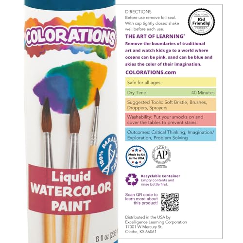 Colorations Paraben-Free Liquid Watercolor Paint, Vibrant Yellow | 8 oz Bottle, Non-Toxic & Made in the USA, Ages 4+, PreK+ - color: Yellow, style: Standard Watercolor