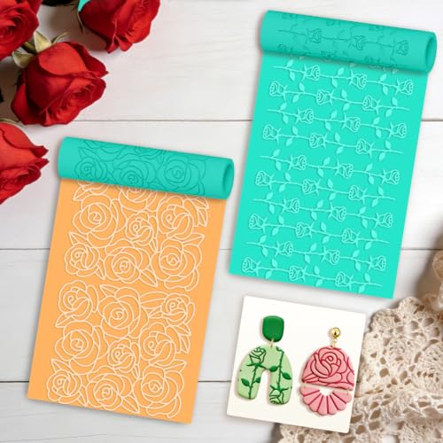 beinkmake 5Pcs Rose Pattern Polymer Clay Texture Rollers, Plastic Clay Tools with Storage Case for DIY Jewelry Making, Scrapbooking, Pottery Crafting - color: Rose Pattern