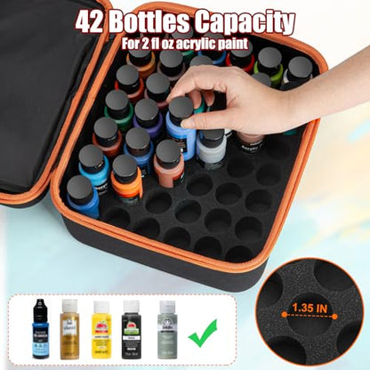 Acrylic Paint Storage Case for 42 Bottles(2 fl oz) Craft Paint Storage