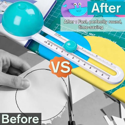 Circular Rotary Cutter, Adjustable Circle Cutters for Home Office School DIY Crafts, Craft Circle Cutter with Inch & Metric Scale (4-12.6 Inch Cutting Range)