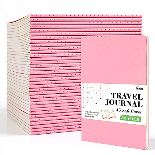 feela 36 Pack Soft Cover Journal Bulk, Lined Blank Travel Journal for Women Men Writing, Notebooks College Ruled for Work, Note Taking Notebook School Business Supplies, 8.2” x 5.5”, A5, Pink - color: 36 Pink