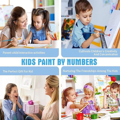 KOJEFCV 4 Pack Cartoon Paint by Number for Kids with Wooden Frame - color: MT10713+MT10714+MT11041+MT11279
