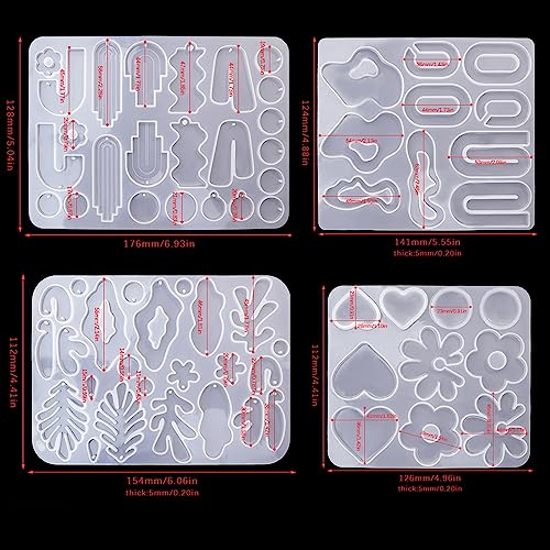 Resin Earring Molds, Set of 4 Style Silicone Earring Molds | Variety Shape Silicone Pendant Molds for Epoxy Resin Casting, UV Resin Jewelry, DIY Earring, Keychain Crafting Gift - color: 4PCS Resin Jewelry Molds