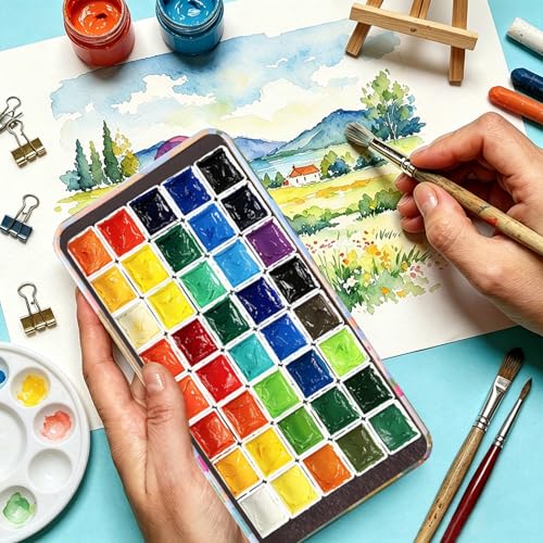 qianshan 40Pcs Empty Half Pans Watercolor Tin Palette with Magnetic Stripe | Travel Tin Palette Case,Portable Artist Paints Half Pan Kits,DIY Watercolor Oils Acrylics Painting Drawing City - color: City