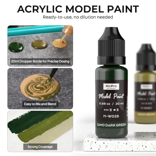 Nicpro 10 Colors WWII German Infantry Model Paint Set, 20ml Military Figure | Acrylic Paints, Brush & Airbrush Miniature Paint Kit for Soldiers, Uniforms, Crews, Gear, Weapons & Dioramas with 1 Thinner - style: WWII German Infantry