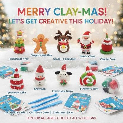 Air Dry Clay for Kids, 12 Christmas Modeling Clay DIY Model Magic Clay Kit with Tools&Tutorials, Soft&Non-Sticky, Safe&Non-Toxic, Creatible Art Crafts Toys Gifts for Kids,Christmas Crafts Xmas Gift - color: 12 Packs Christmas Clay Kit