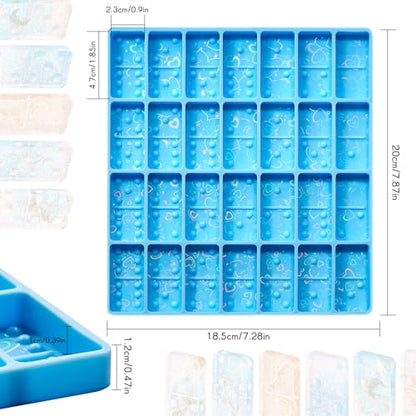 Patelai 28 Cavity Domino Resin Molds Silicone Holographic Blue - size: Holographic