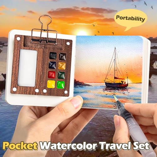 Pocket Artist Watercolor Travel Paint Palette, Mini Wooden Kit with Clip - color: 24 Colors 15 Grid Set