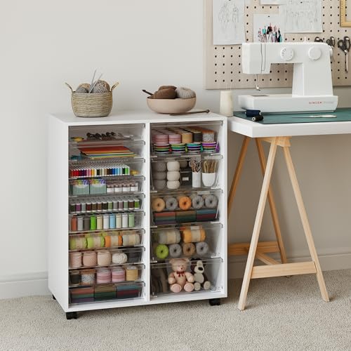 WOPITUES Mobile Storage Cabinet with 15 Clear Drawers, Modern White - color: White, size: 10M+5L