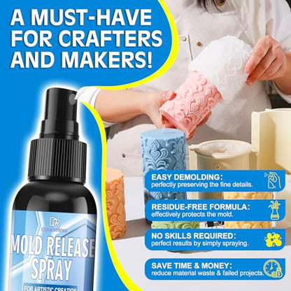 Silicone Mold Release Spray - 7 fl oz Water Based Fast Drying Odorless Non-Stick, Mold Release for Candles, Soap, Plaster & Epoxy Resin, Universal for Silicone Molds for Resin, Plastic & Candle Molds