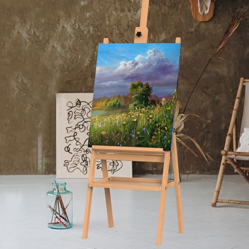 Beech Wood H-Frame Art Easel Adjustable 58"-75" Professional Studio Easel with Storage, Holds Up to 36" Canvas - color: EASEL-B