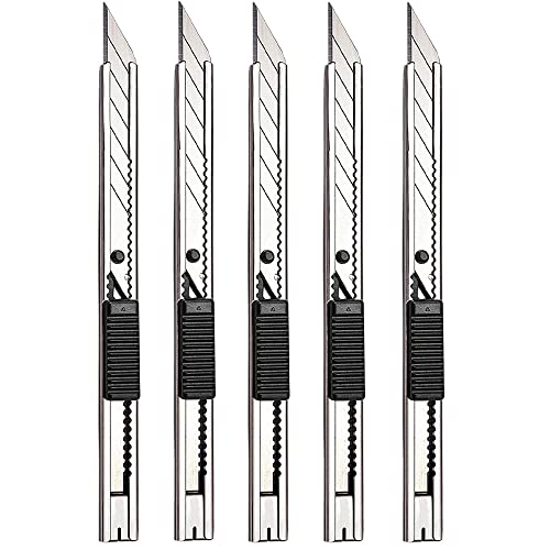 Gebildet 5pcs Right and Left Hand Stainless Steel Lockable Cutter Knife / 9mm Snap Off Blades / 30 Degree Foil Knife/Utility Knife/Graphic Knife/Great for Foils, Wallpaper, Crafts, Cartons - color: Ss