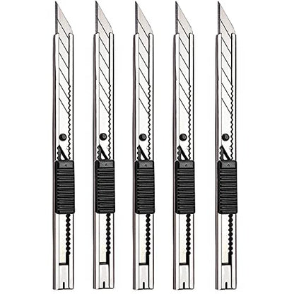 Gebildet 5pcs Right and Left Hand Stainless Steel Lockable Cutter Knife / 9mm Snap Off Blades / 30 Degree Foil Knife/Utility Knife/Graphic Knife/Great for Foils, Wallpaper, Crafts, Cartons - color: Ss