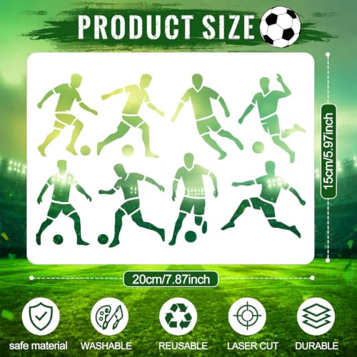 Marspark 20 Pieces Soccer Stencils for Painting Template Football Wall Stencils Reusable Sports Templates PET DIY Drawing for Painting on Wood Wall(Rectangular Style, 7.87 x 6 Inch) - size: 7.87 x 6 Inch, style: Rectangular Style