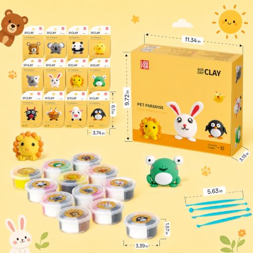 Air Dry Clay Kit -12 Animals Modeling Clay for Kids Arts and Crafts | Ultra Light & Soft,Safe & Non-Toxic,No-Sticky & Crack,DIY Molding Clay with Sculpting Tools,Party Favors Gifts for Girls Boys - color: #01Yellow- Pet Paradise