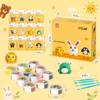 Air Dry Clay Kit -12 Animals Modeling Clay for Kids Arts and Crafts | Ultra Light & Soft,Safe & Non-Toxic,No-Sticky & Crack,DIY Molding Clay with Sculpting Tools,Party Favors Gifts for Girls Boys - color: #01Yellow- Pet Paradise