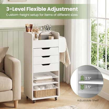 Giantex Craft Storage Cart - Utility Organizer Cart with 3 Drawers, 3 Shelves, 3 Slotted Compartments, 2 Rolling Rods, Crafting Sewing Cabinet on Wheels for Wrapping Paper Scrapbook Ribbon (White) - color: White