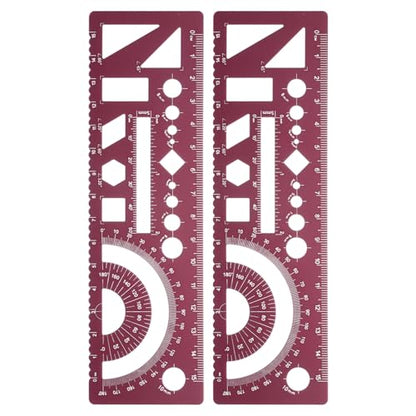 HARFINGTON 2pcs Multifunctional Geometric Rulers 15cm Metric and SAE Aluminum Straight Edge Protractor Angle Math Measuring Ruler Geometric Drawings Templates for Drawing Drafting, Dark Red - color: Dark Red