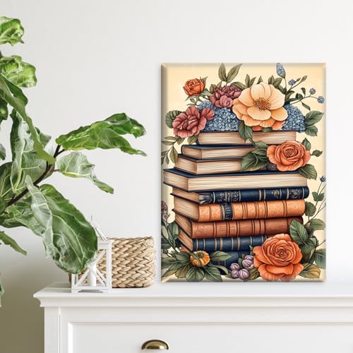 RICUVED Paint by Numbers Kit for Adults Beginners Framed with Wooden Easel, Books Flowers Adults' Paint-by-Number Kits on Canvas, DIY Easy Acrylic Oil Painting by Numbers for Home Decor, 8x12in - color: OMS061