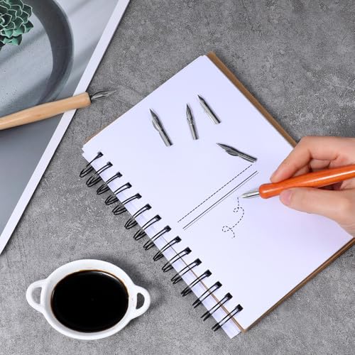 14 Pcs Calligraphy Nibs Dip Pen Nibs Holders with Comic Wooden Drawing Pens Holder with Stainless Steel Nib, Oblique Calligraphy Dip Pens Set Fluid Writer Pen for Writing, Painting, Signing, Sketch