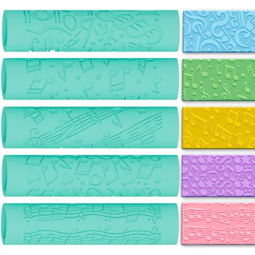 ACRNIGHEET 5 Pcs Polymer Clay Texture Roller, Musical Notes Themed Embossing Rollers Pottery Stamp, Like Texture Sheets Work with Polymer Clay Cutters, Clays Jewelry Making Kit with Storage Box - color: Musical Notes