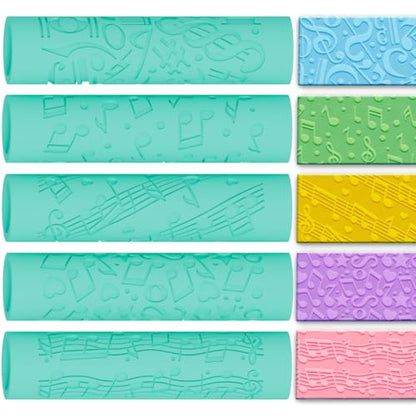 ACRNIGHEET 5 Pcs Polymer Clay Texture Roller, Musical Notes Themed Embossing Rollers Pottery Stamp, Like Texture Sheets Work with Polymer Clay Cutters, Clays Jewelry Making Kit with Storage Box - color: Musical Notes