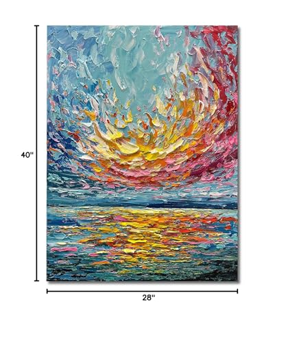 Limiyer Art 40x28 Inch hand-painted sea Sunrise landscape Modern Abstract Oil Painting Large Canvas art Hall Bedroom Office Wall Decoration - color: YI030