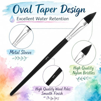 4PCS Cat Tongue Watercolor Brushes, Oval Wash Paint Brushes, Pointed Oval Paintbrush, Cat's Tongue Paint Brush for Watercolor Acrylic Ink Gouache Painting (1/8", 1/4", 3/8", 1/2")