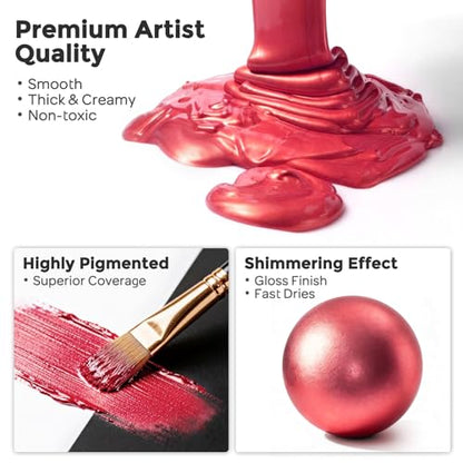 Nicpro Metallic Red Acrylic Paint, 8.45oz/250ml Large Metallic Paint | Non Toxic, Non Fading Craft Paints for Metal, Wood, Clay, Fabric, Canvas, Furniture, Handcrafts, Art Supplies - color: Metallic Red, size: 8.45 Fl Oz (Pack of 1)