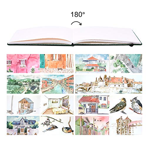 Mifuner 5"x 8" 220gsm Travel Handmade Cloth Cover Watercolor Paper 80 pages (40sheet frond and back) Notebook Journal Painting Paper Perfect for Travel Green - color: Long-green