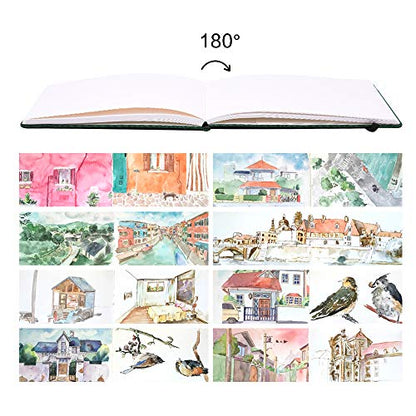 Mifuner 5"x 8" 220gsm Travel Handmade Cloth Cover Watercolor Paper 80 pages (40sheet frond and back) Notebook Journal Painting Paper Perfect for Travel Green - color: Long-green