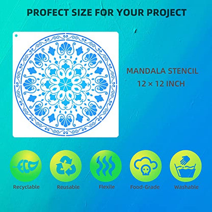 Large Mandala Stencils for Painting, 6 Unique Designs, 12" X 12" Reusable Mandala Stencil Templates for Home Decor, Large Stencils for Painting Wall